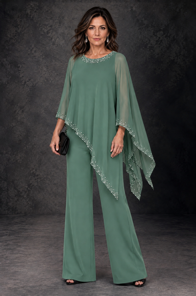 BOLODOO Eucalyptus Embellished Cape Mother of the Bride Pantsuit - Eucalyptus - Eucalyptus_1