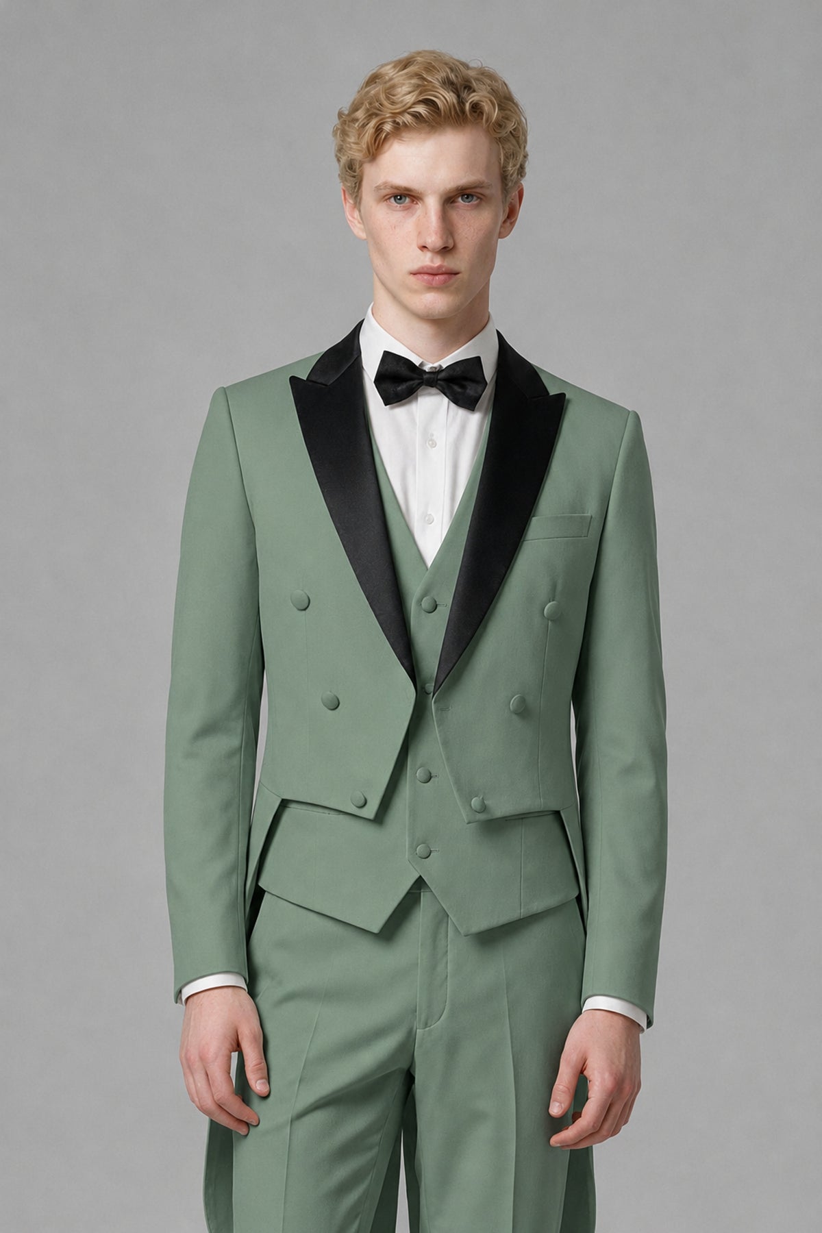 Bolodoo Men's Eucalyptus 3-Piece Tailcoat Tuxedo Suit with Vest & Trousers - Eucalyptus - Eucalyptus_1