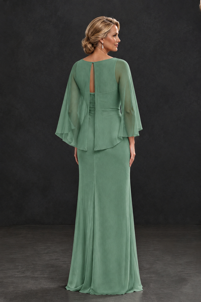 BOLODOO Eucalyptus Cape Sleeve Mother of the Bride Dress with Ruched Waist - Eucalyptus - Eucalyptus_2
