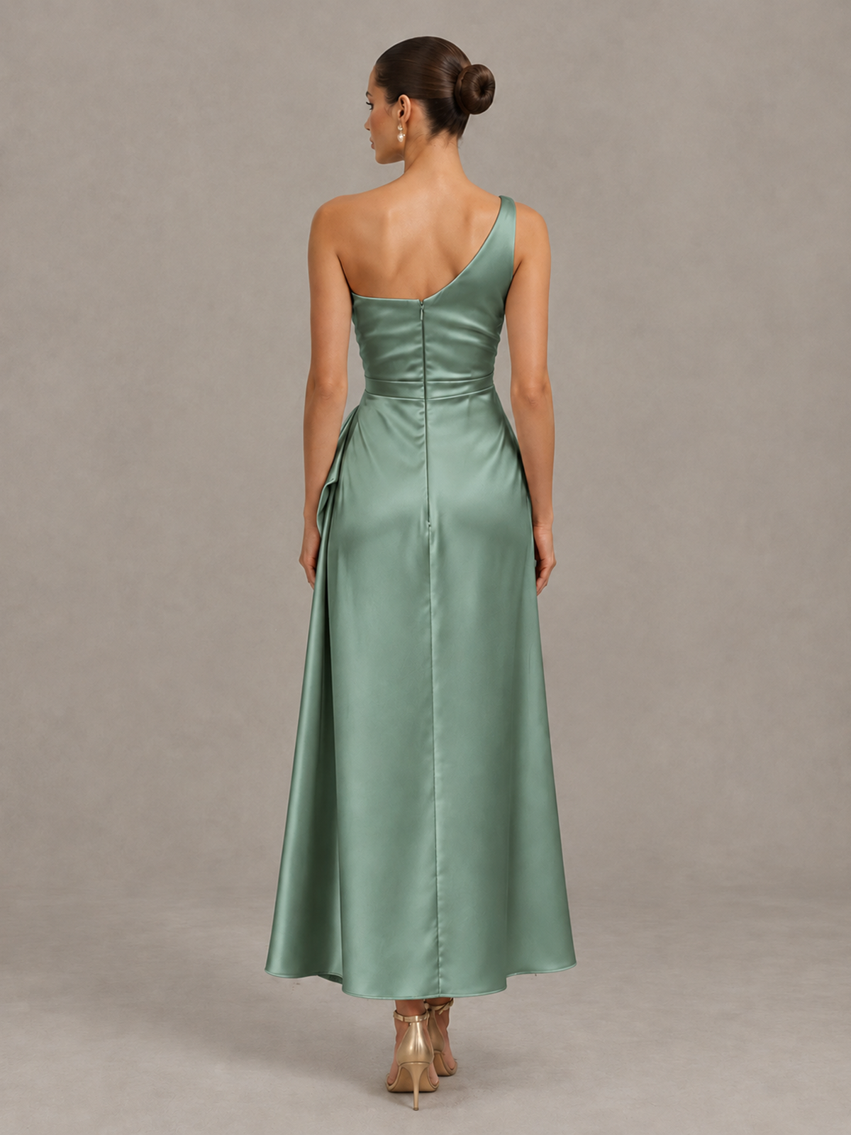BOLODOO Eucalyptus One Shoulder Satin Cocktail Dress with Draped A-Line Skirt - Eucalyptus - Eucalyptus_2