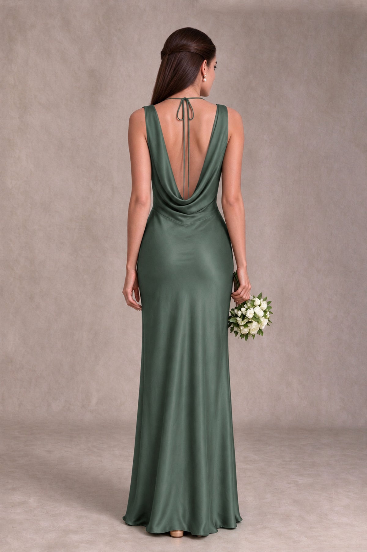 BOLODOO Eucalyptus Cowl Neck Open Back Satin Bridesmaid Dress - Eucalyptus - Eucalyptus_2