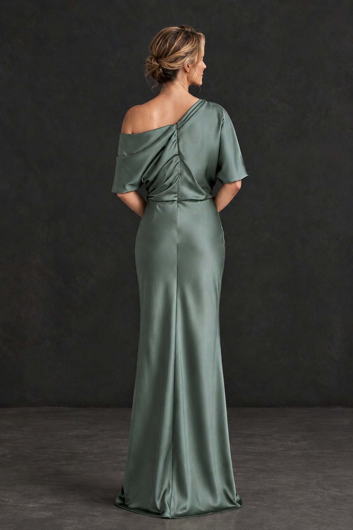 BOLODOO Eucalyptus Satin Asymmetric Mother of the Bride Dress - Eucalyptus - Eucalyptus_2