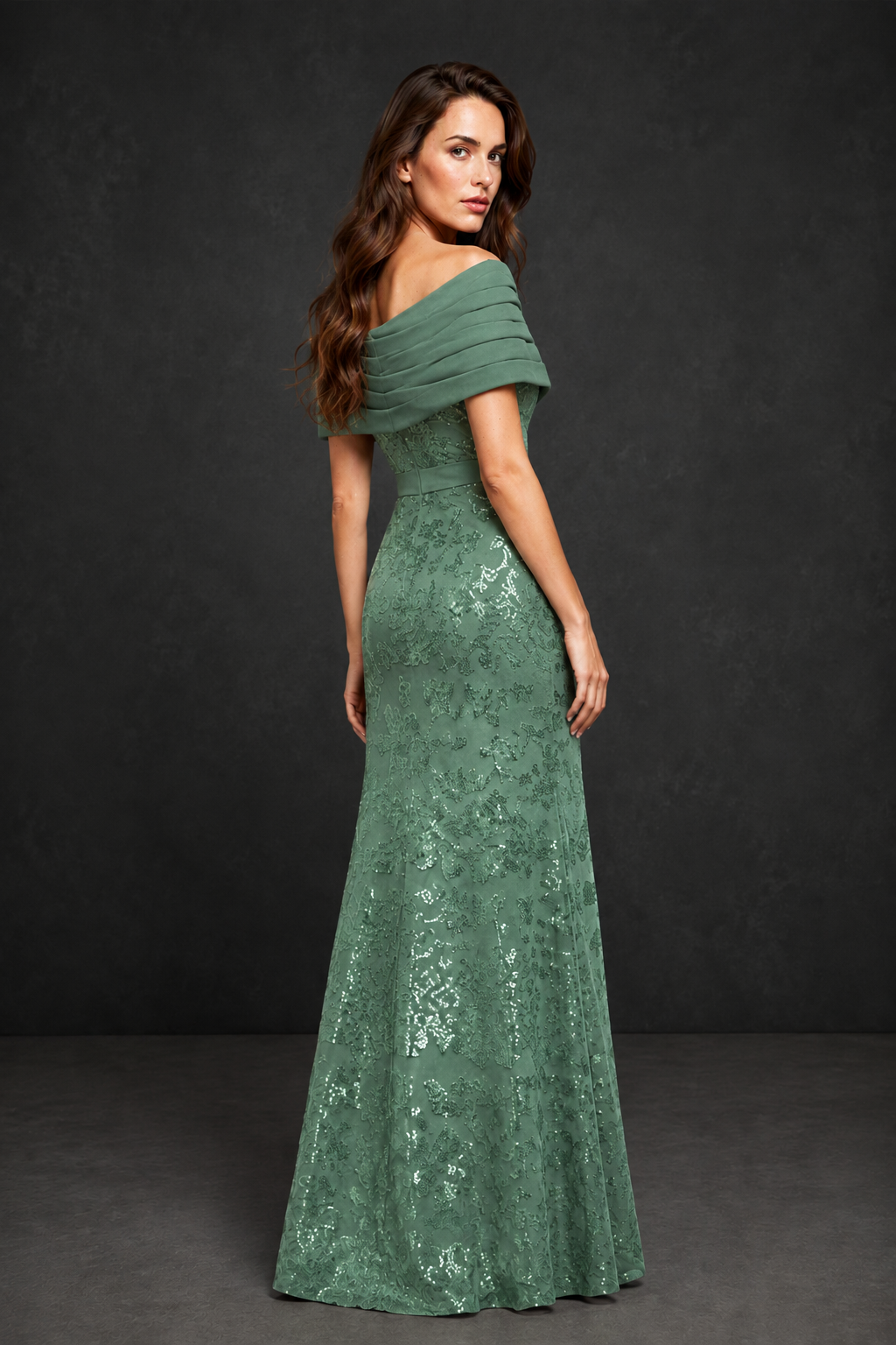 BOLODOO Eucalyptus Off-Shoulder Sequin Lace Mermaid Evening Gown | Mother of the Bride Formal Dress - Eucalyptus