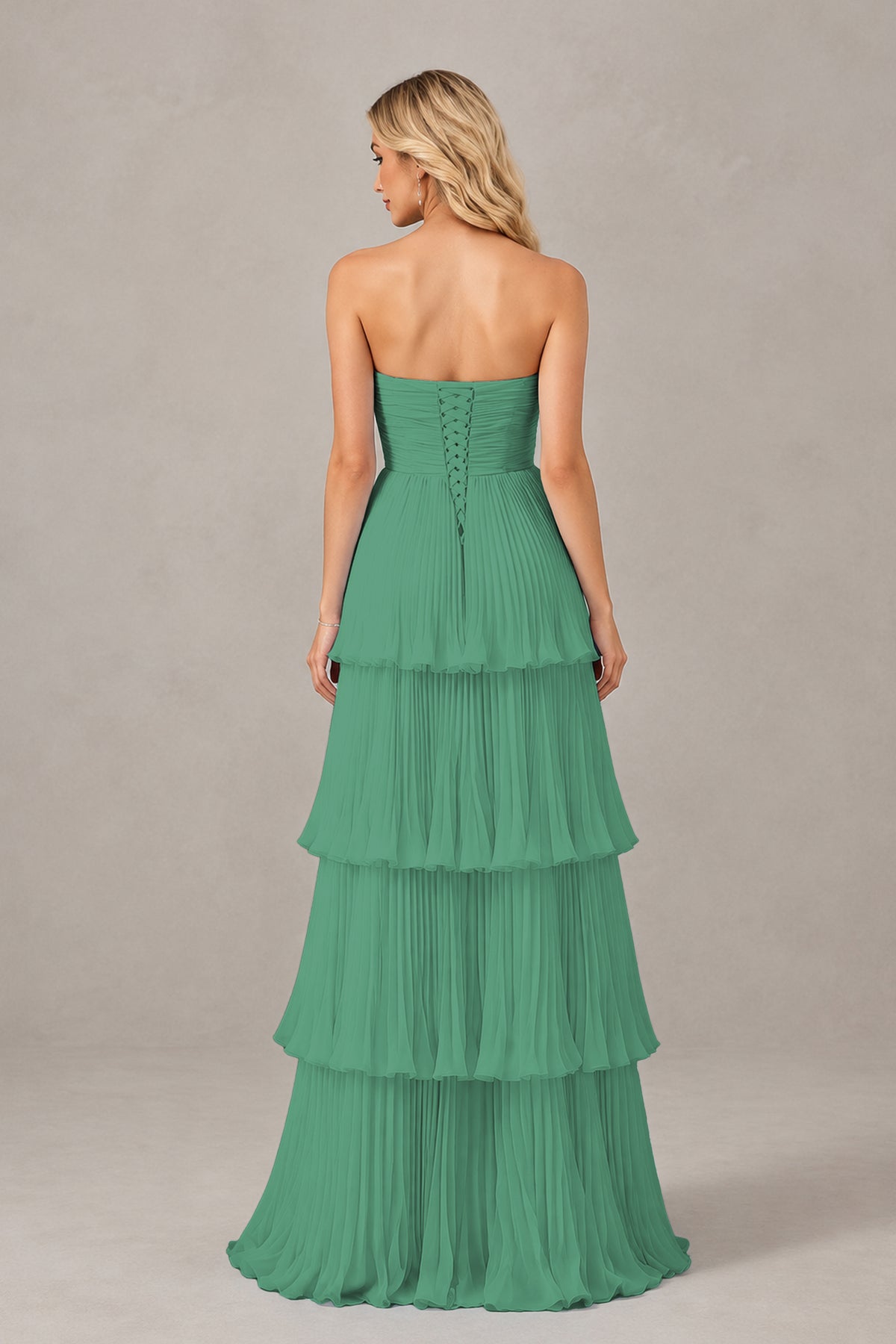 BOLODOO Eucalyptus Strapless Tiered Chiffon Maxi Dress - Eucalyptus
