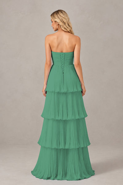 BOLODOO Eucalyptus Strapless Tiered Chiffon Maxi Dress - Eucalyptus