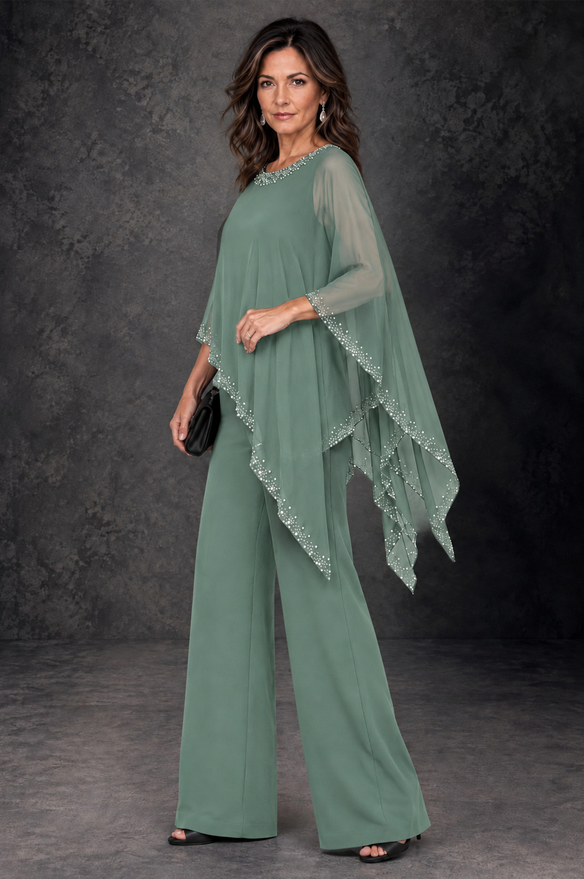 BOLODOO Eucalyptus Embellished Cape Mother of the Bride Pantsuit - Eucalyptus - Eucalyptus_2