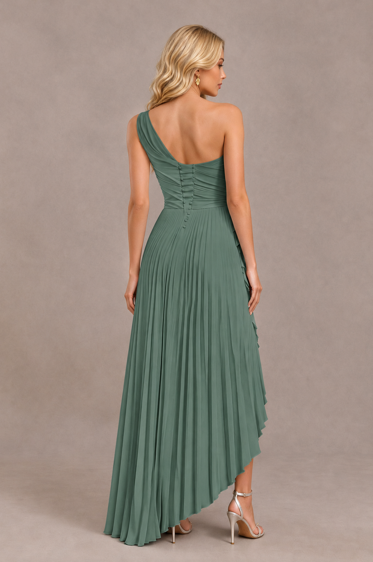 BOLODOO Eucalyptus One-Shoulder High-Low Ruffle Maxi Dress - Eucalyptus - Eucalyptus_2