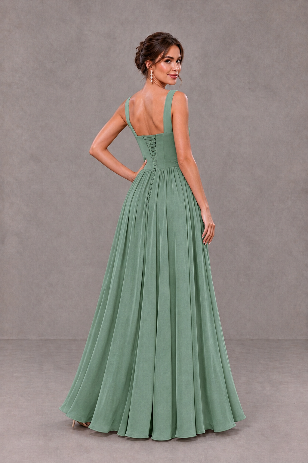 BOLODOO Eucalyptus Square Neck A-Line Bridesmaid Dress with Slit - Eucalyptus - Eucalyptus_2