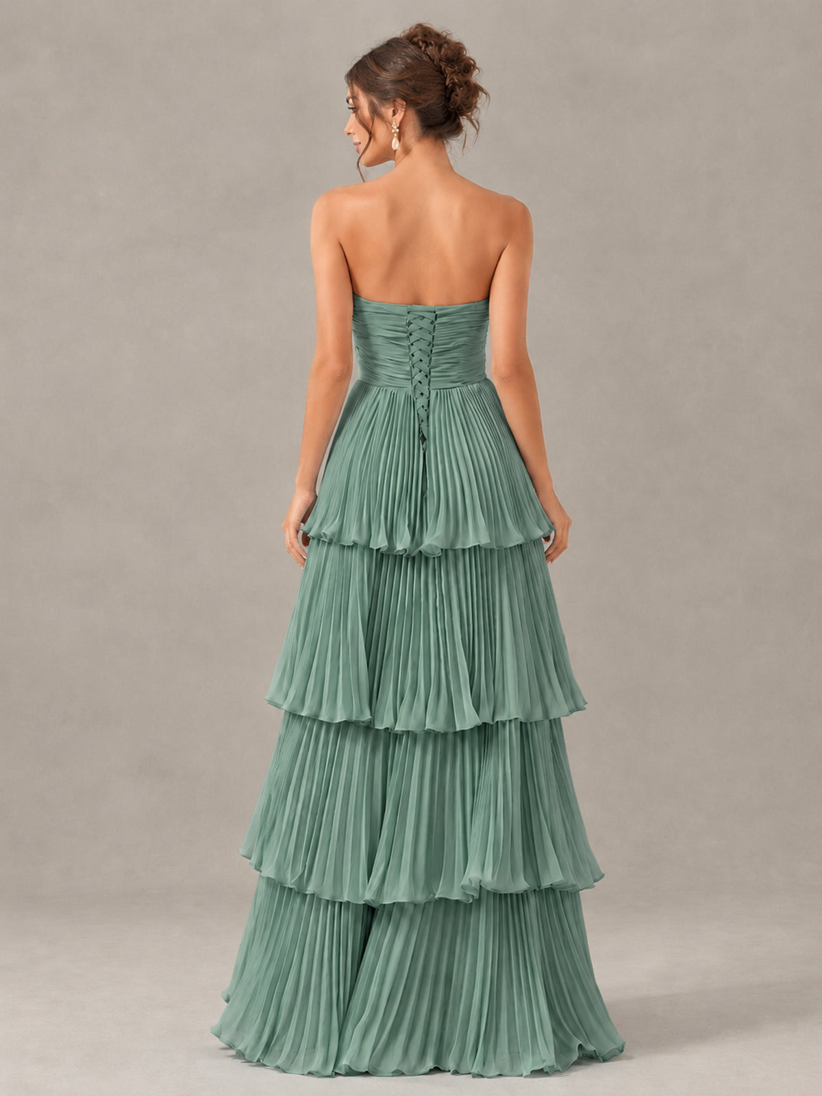 BOLODOO Eucalyptus Strapless Tiered Pleated Bridesmaid Dress - Eucalyptus - Eucalyptus_2