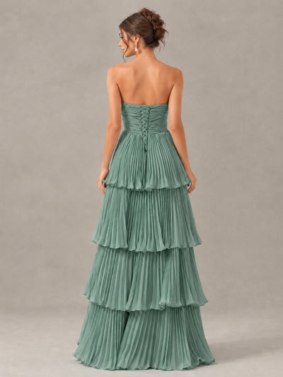 BOLODOO Eucalyptus Strapless Tiered Pleated Bridesmaid Dress - Eucalyptus - Eucalyptus_2