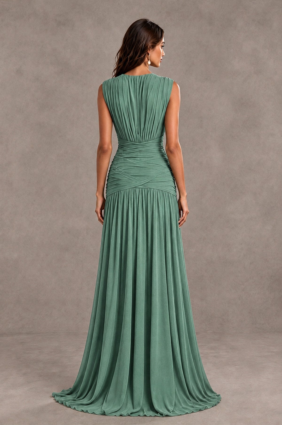 BOLODOO Eucalyptus V-Neck Ruched Wedding Guest Dress - Eucalyptus - Eucalyptus_2