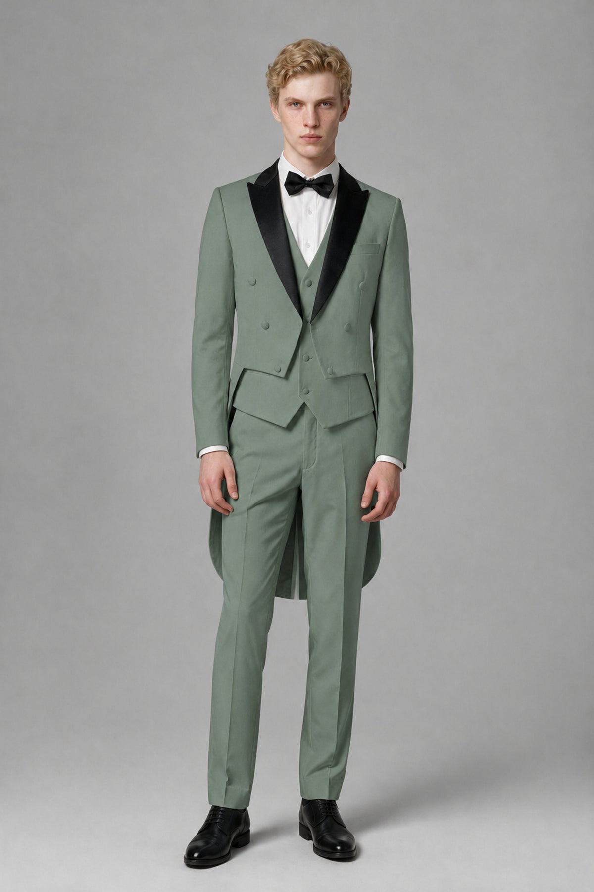 Bolodoo Men's Eucalyptus 3-Piece Tailcoat Tuxedo Suit with Vest & Trousers - Eucalyptus - Eucalyptus_2
