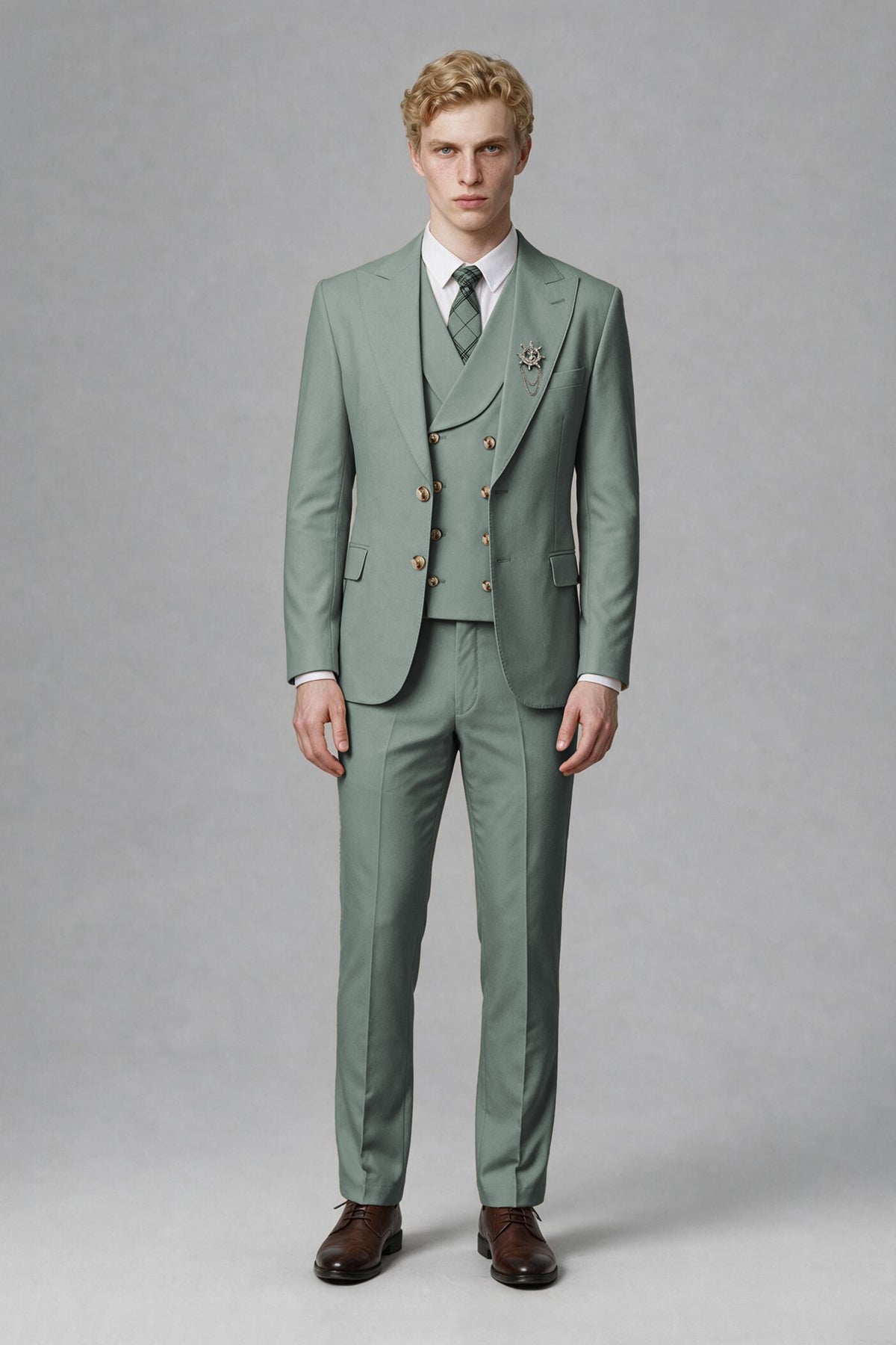 BOLODOO Men's Eucalyptus Two-Piece Wedding Suit – Jacket & Trousers - Eucalyptus