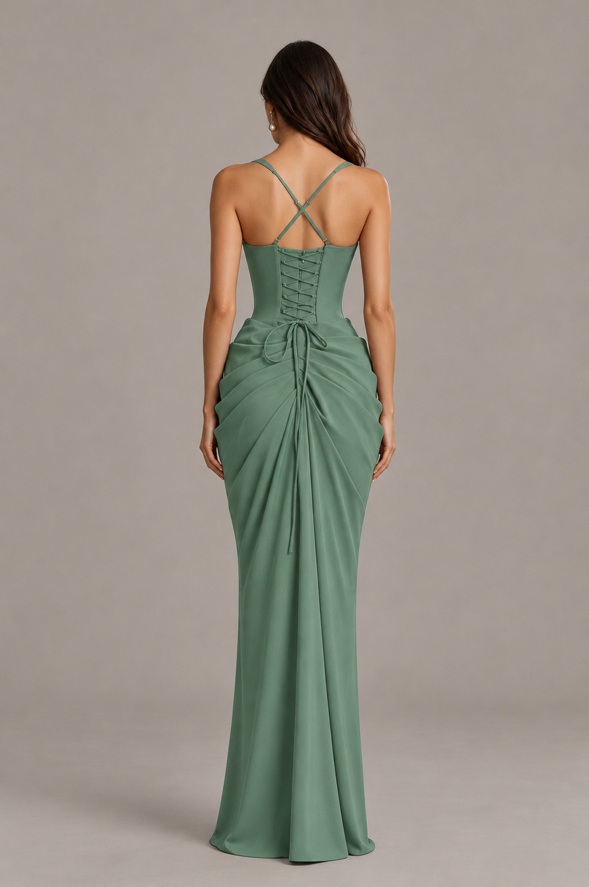 BOLODOO Eucalyptus Sweetheart Ruched Lace-Up Back Evening Gown - Eucalyptus - Eucalyptus_2
