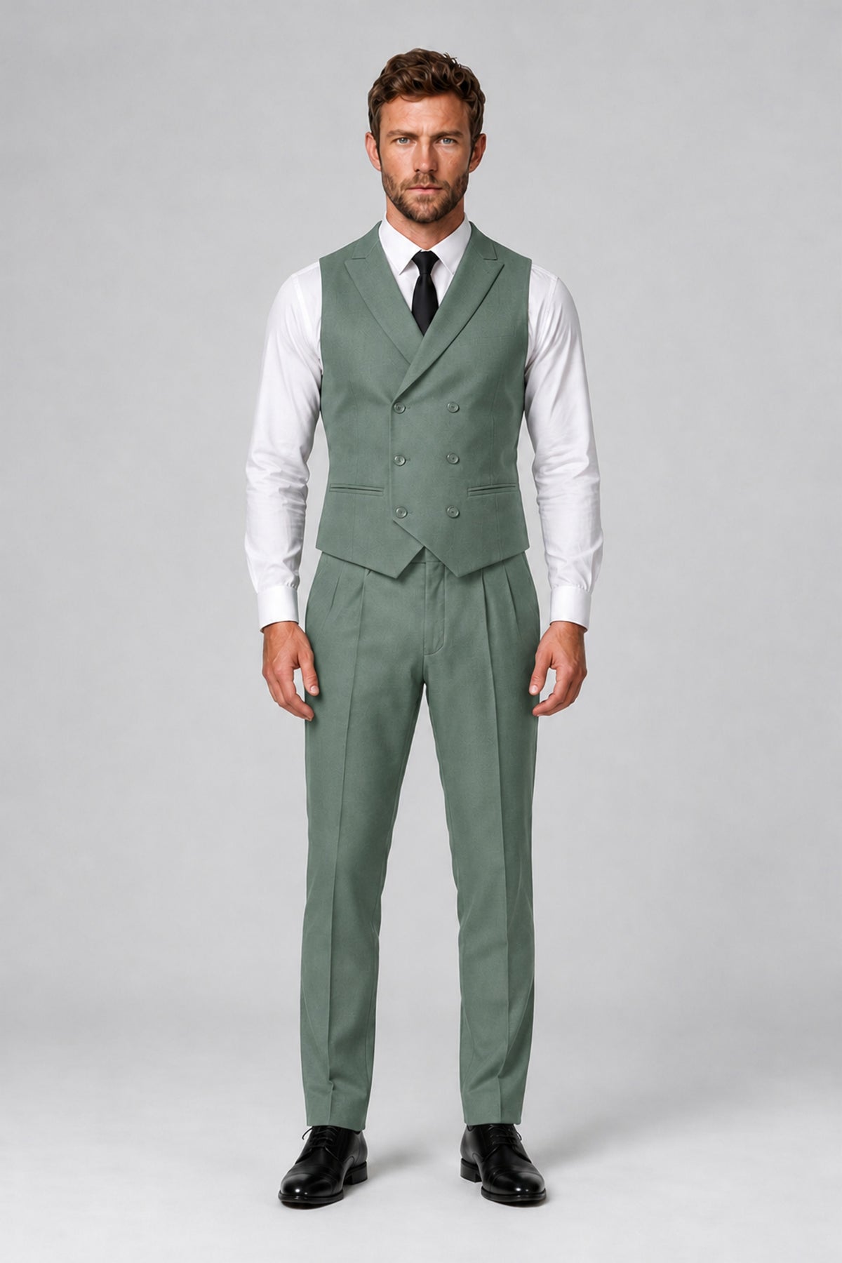 Bolodoo Men's Eucalyptus Double-Breasted Vest and Pants 2-Piece Suit - Eucalyptus - Eucalyptus_2