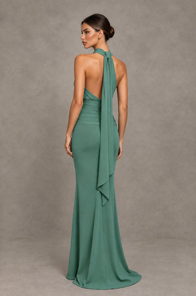 BOLODOO Eucalyptus Chiffon Halter Maxi Formal Wedding Guest Dress - Eucalyptus - Eucalyptus_2