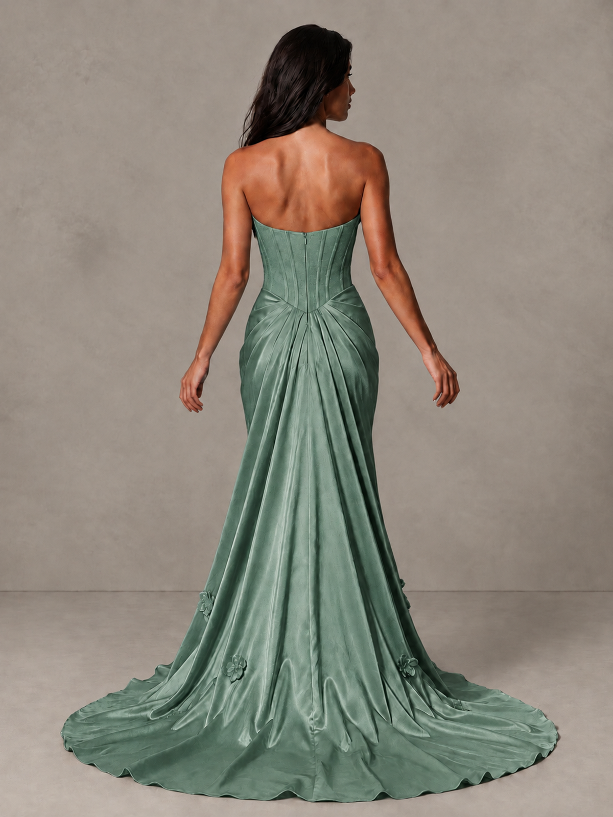 BOLODOO Eucalyptus Strapless Floral Corset Evening Gown with Train - Eucalyptus - Eucalyptus_2
