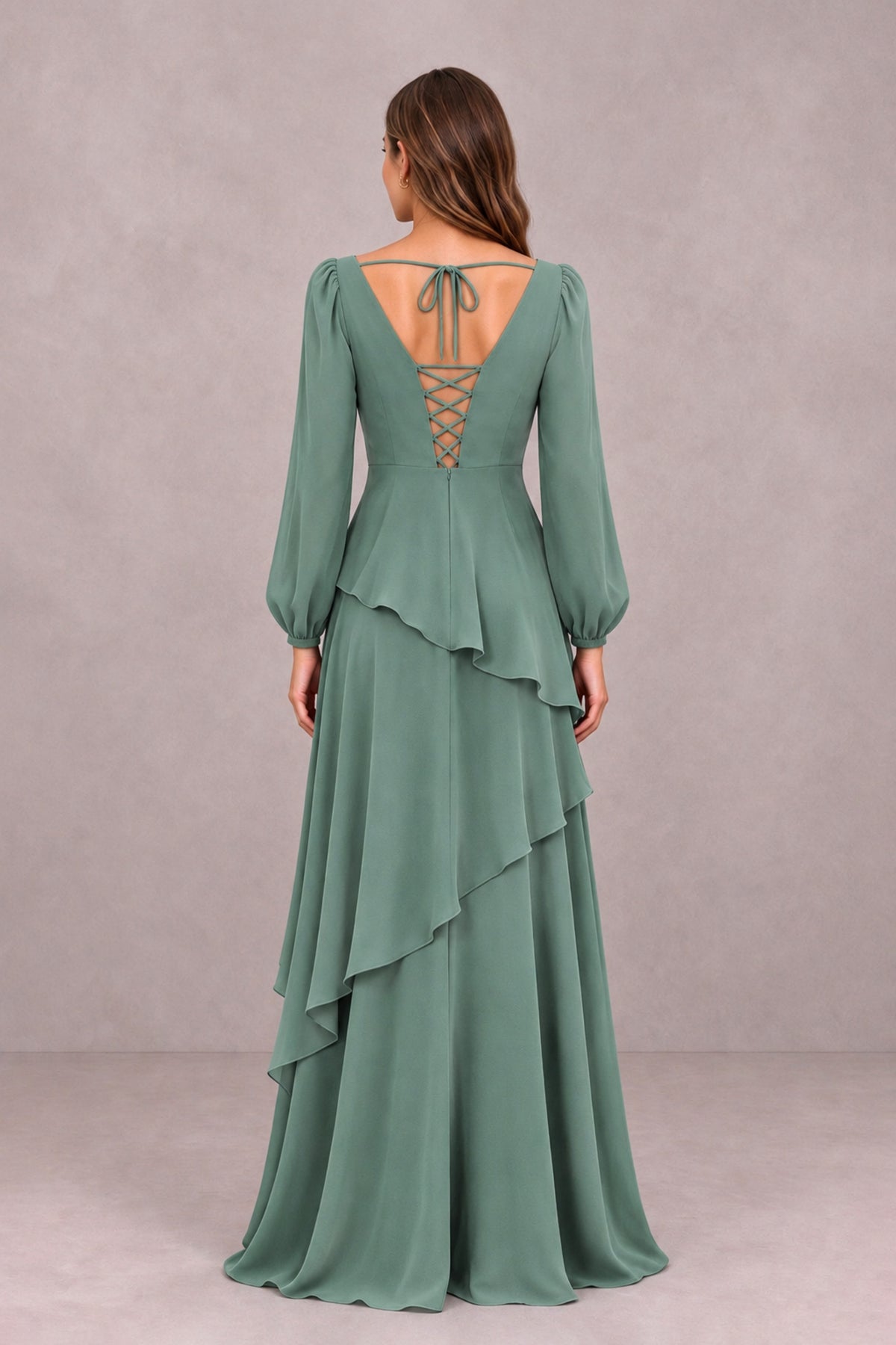 BOLODOO Eucalyptus Long Sleeve Ruffle Bridesmaid Dresses - Eucalyptus - Eucalyptus_2