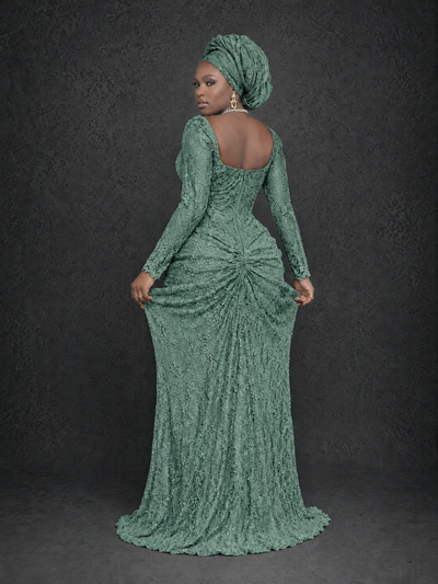 BOLODOO Eucalyptus Beaded Lace Long Sleeve Mermaid Gown Sweetheart | Mother of the Bride - Eucalyptus - Eucalyptus_2