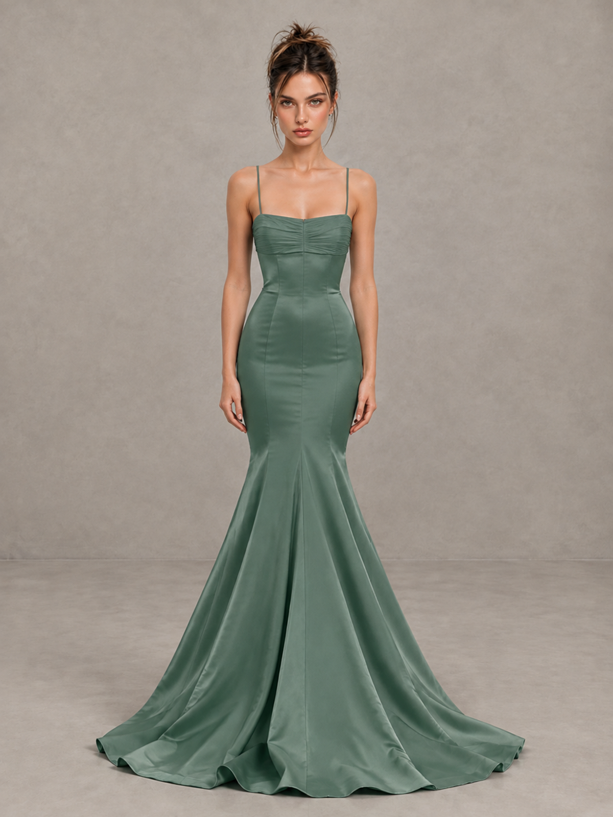 BOLODOO Eucalyptus Satin-Look Mermaid Prom Dress with Bow - Eucalyptus - Eucalyptus_2