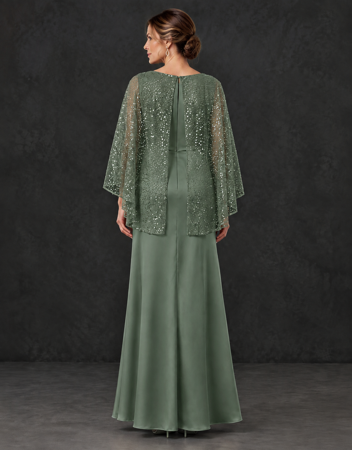BOLODOO Eucalyptus Sparkle Cape Sleeve Mother of the Bride Dress - Eucalyptus - Eucalyptus_2