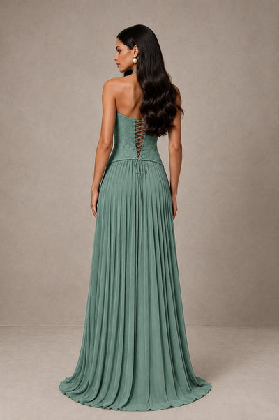 BOLODOO Eucalyptus Halter Corset Pleated A-Line Evening Dress - Eucalyptus - Eucalyptus_2