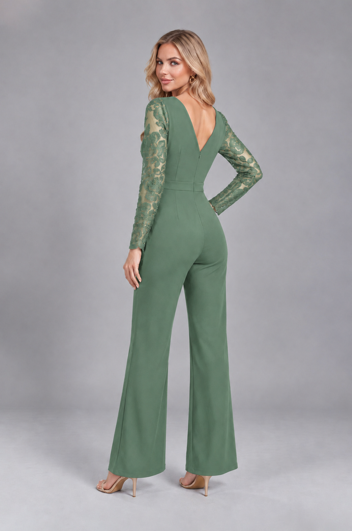 BOLODOO Eucalyptus Lace Long-Sleeve V-Neck Mother Pant Suit - Eucalyptus - Eucalyptus_2
