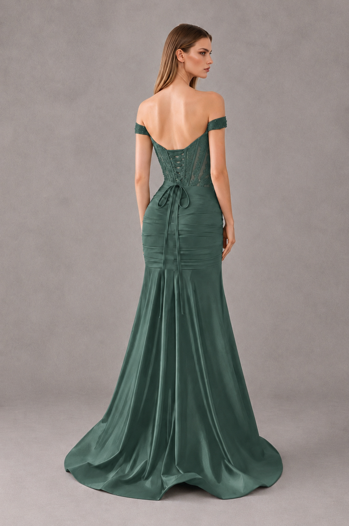 BOLODOO Eucalyptus Off-Shoulder Corset Mermaid Prom Dress with Slit Sequin Lace Evening Gown - Eucalyptus - Eucalyptus_2