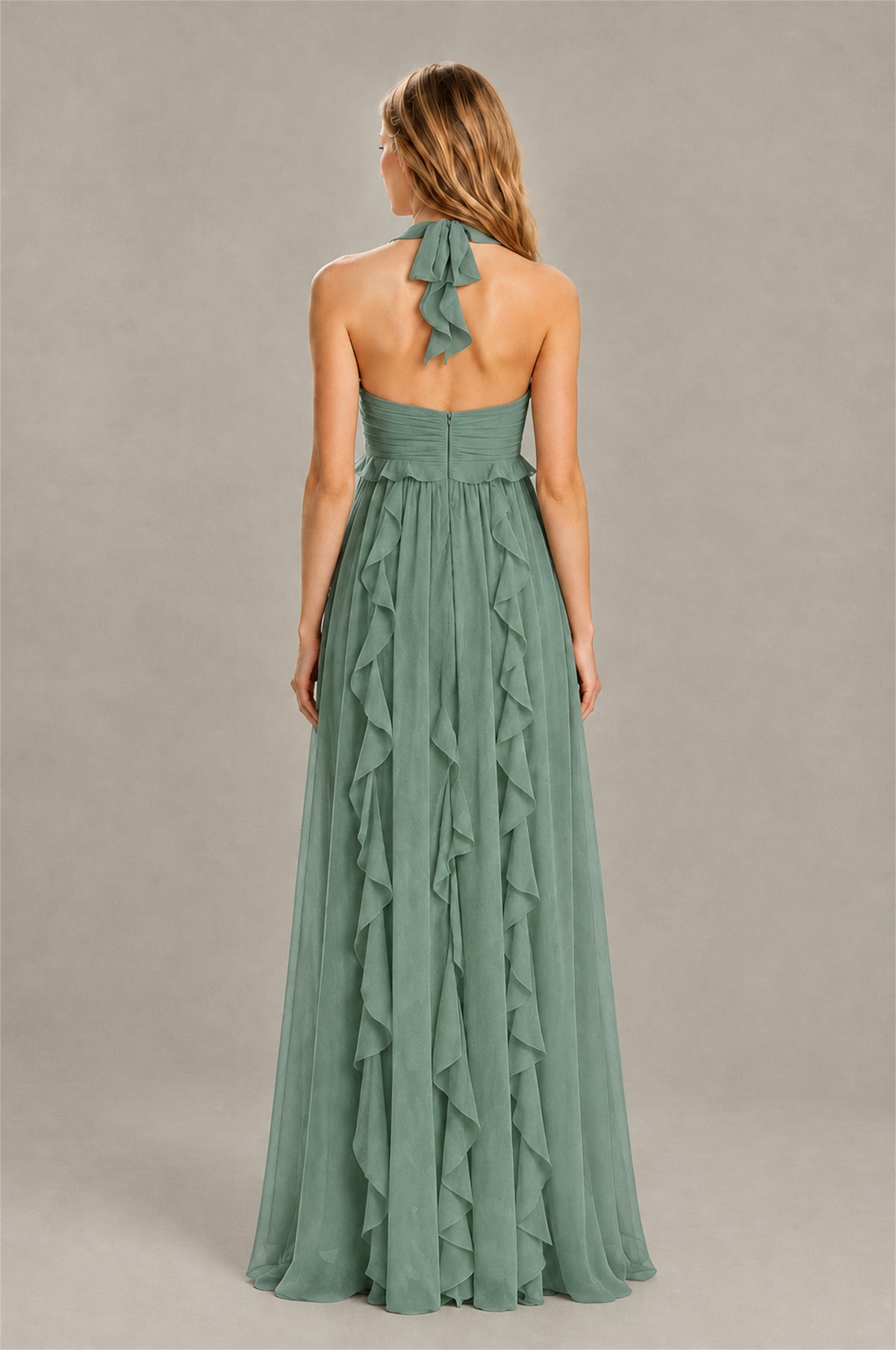 BOLODOO Eucalyptus Halter Ruffle A-Line Floor-Length Evening Dress - Eucalyptus - Eucalyptus_2