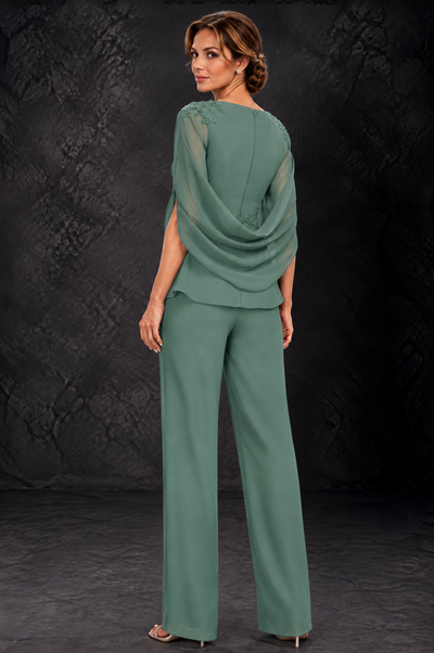 BOLODOO Eucalyptus Embellished Cape Sleeve Mother of the Bride Pantsuit - Eucalyptus - Eucalyptus_2