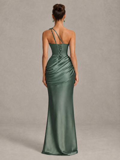 BOLODOO Eucalyptus One-Shoulder Cutout Satin Mermaid Prom Dress - Eucalyptus - Eucalyptus_2