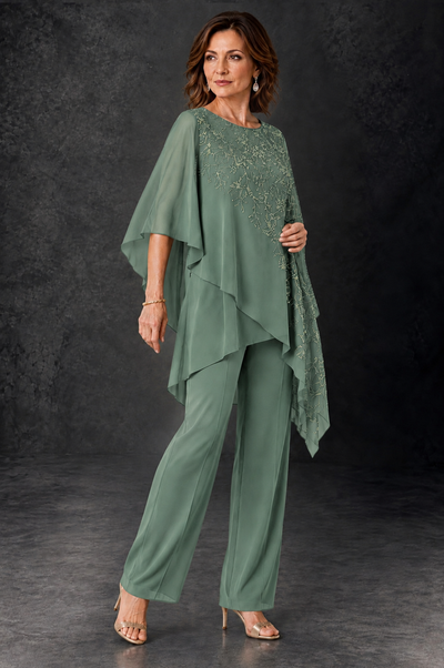 BOLODOO Eucalyptus Embellished Cape Pant Suit for Mother of the Bride - Eucalyptus - Eucalyptus_2
