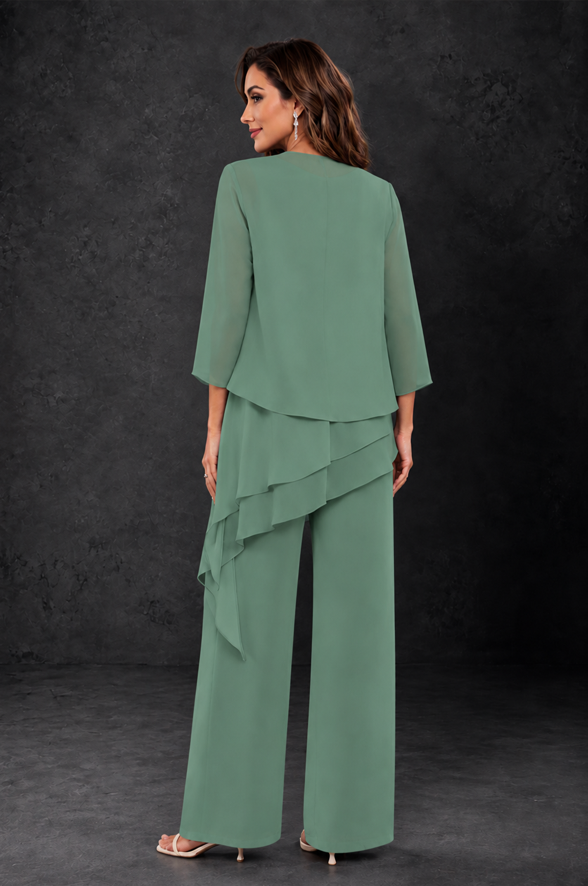 BOLODOO Eucalyptus Layered Mother of the Bride Pantsuit with Jacket - Eucalyptus - Eucalyptus_2