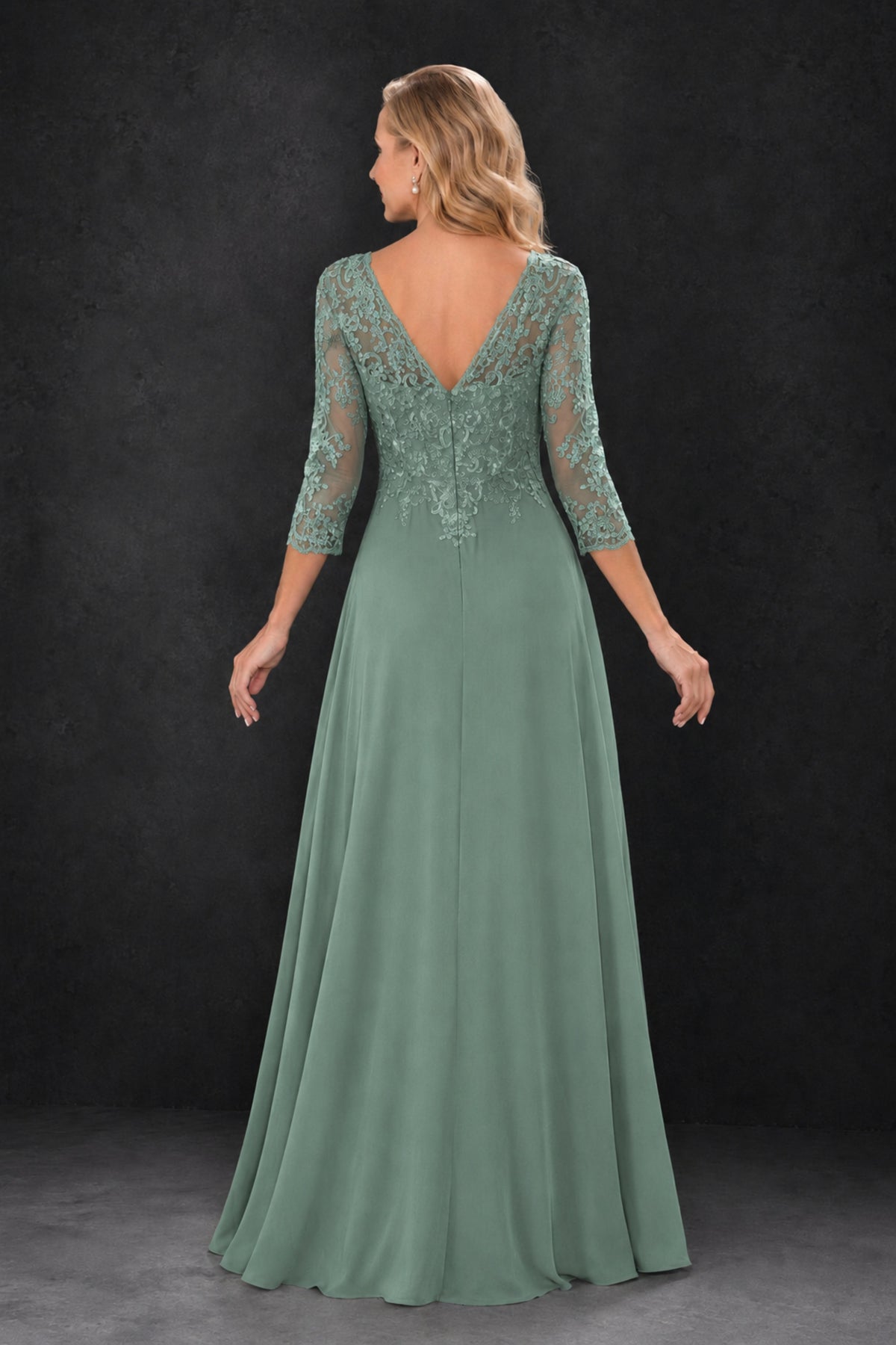 BOLODOO Eucalyptus Lace Embroidered Mother of the Bride Dress with 3/4 Sleeves - Eucalyptus