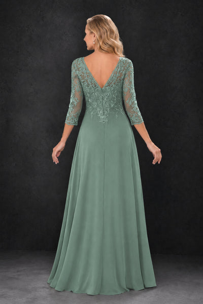 BOLODOO Eucalyptus Lace Embroidered Mother of the Bride Dress with 3/4 Sleeves - Eucalyptus