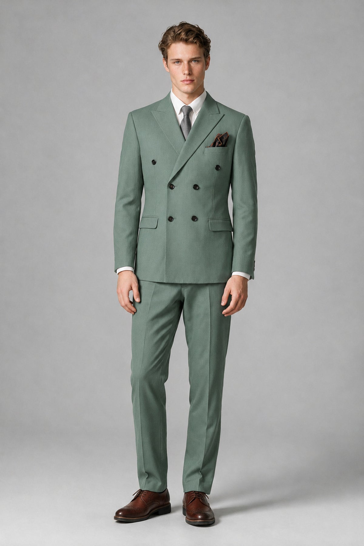 Bolodoo Men's Eucalyptus Double-Breasted Two-Piece Suit with Peak Lapels - Eucalyptus - Eucalyptus_2