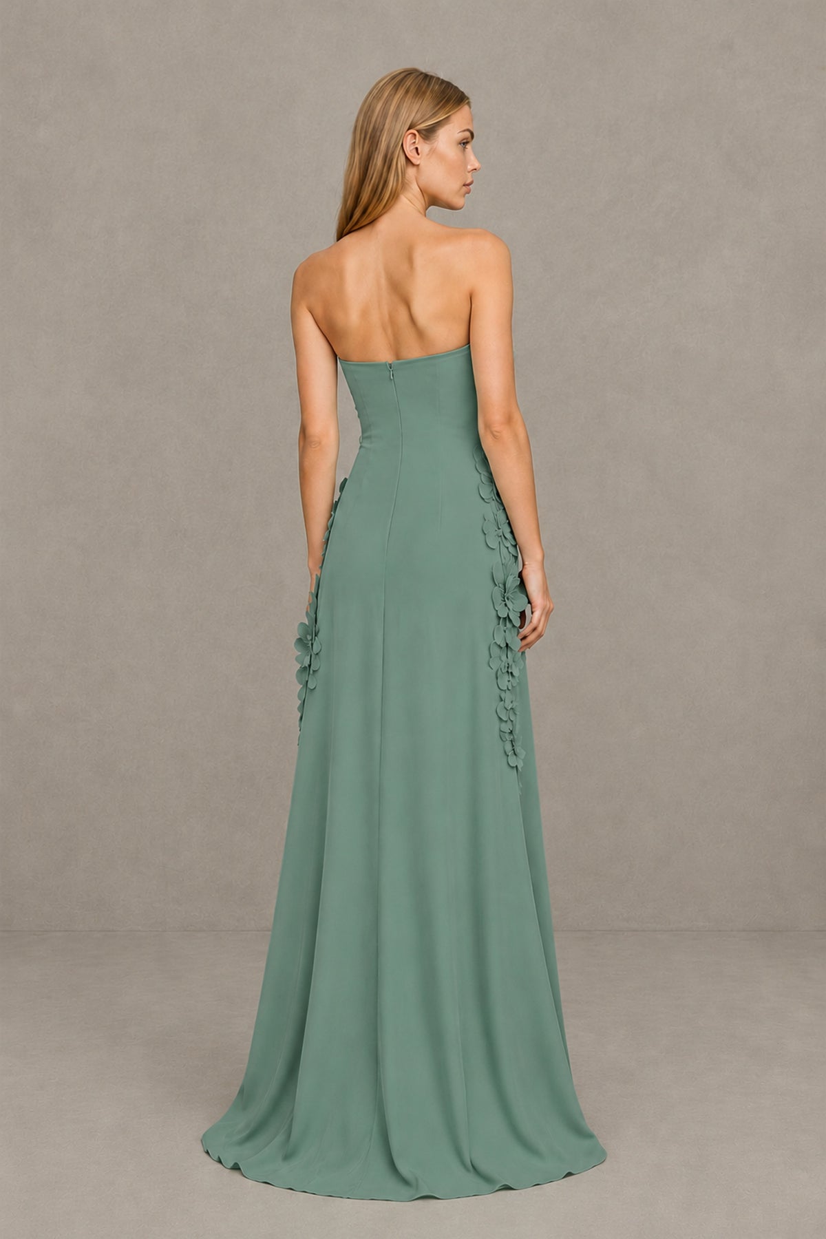 BOLODOO Eucalyptus Strapless 3D Floral Appliqué Crepe Maxi Gown - Eucalyptus - Eucalyptus_2