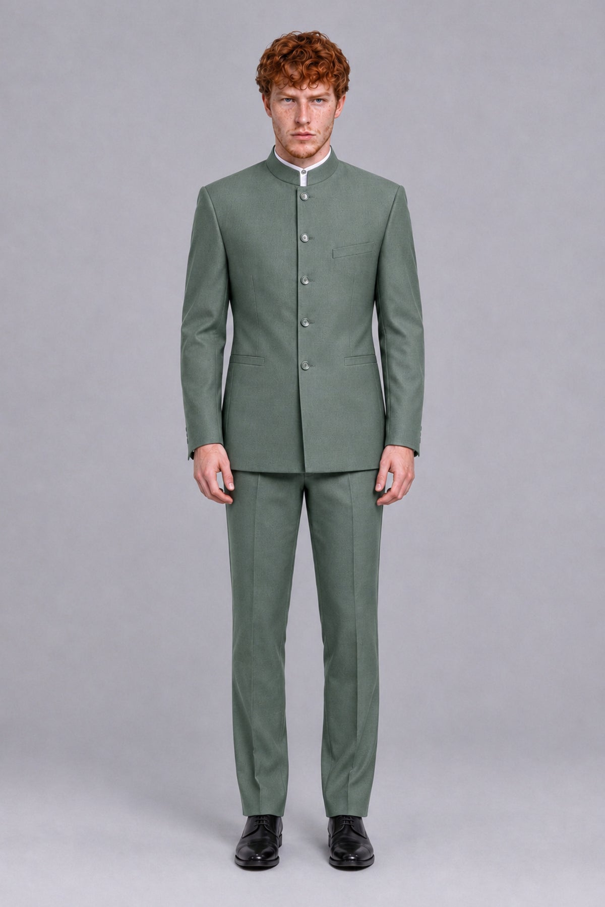 BOLODOO Men's Eucalyptus Mandarin Collar Two-Piece Suit - Eucalyptus - Eucalyptus_2