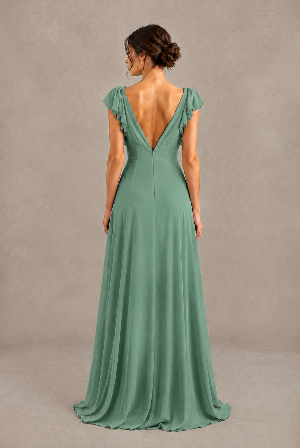 BOLODOO Eucalyptus V-Neck Flutter Sleeve A-Line Bridesmaid Dress - Eucalyptus - Eucalyptus_2