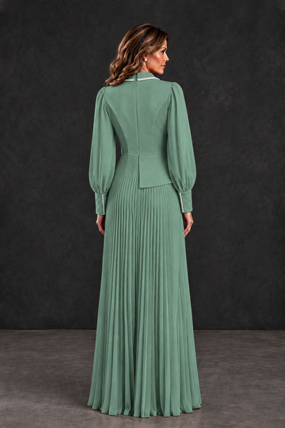 BOLODOO Eucalyptus Long Sleeve Pleated Mother of the Bride Dress - Eucalyptus - Eucalyptus_2