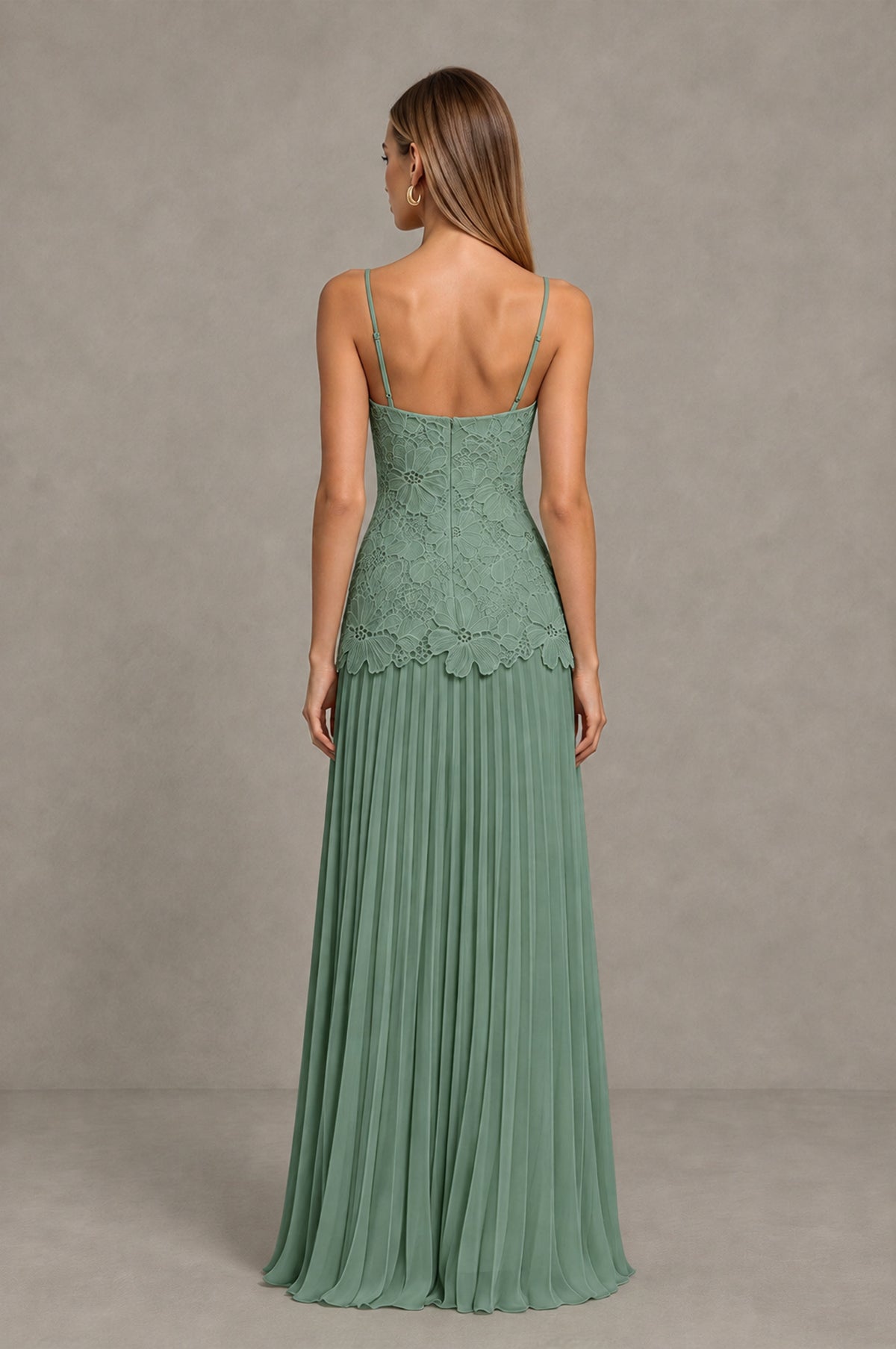 BOLODOO Eucalyptus Lace Bodice Pleated Wedding Guest Dress - Eucalyptus - Eucalyptus_2