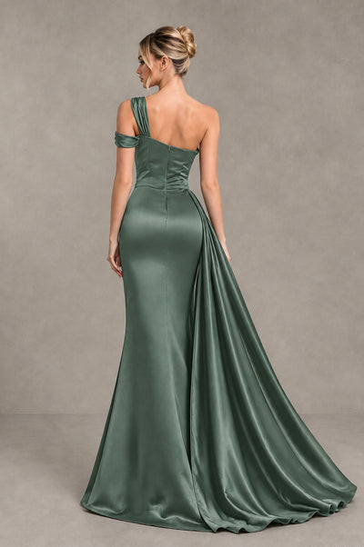 BOLODOO Eucalyptus Asymmetric Ruched Formal Evening Dress - Eucalyptus - Eucalyptus_2