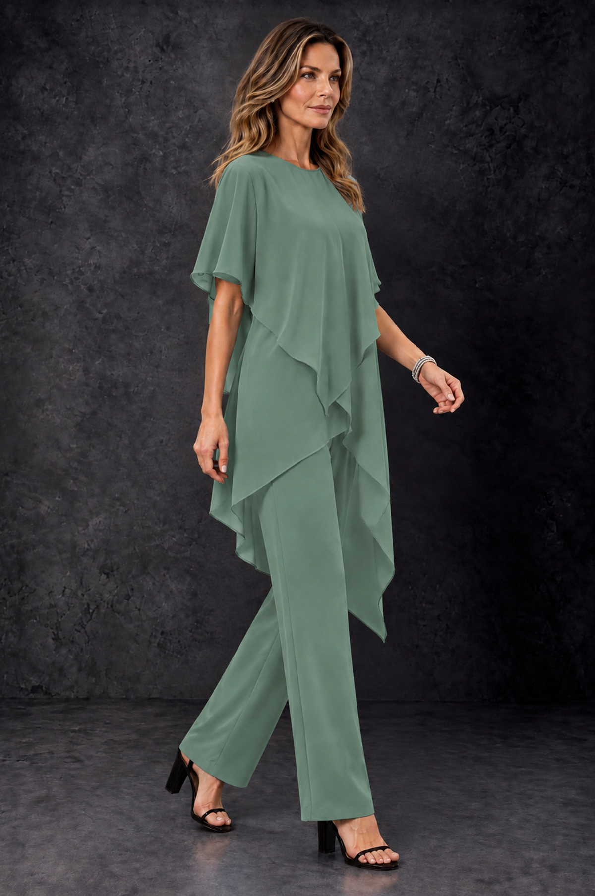 BOLODOO Eucalyptus Chiffon Two Piece Mother of the Bride Pant Suit - Eucalyptus - Eucalyptus_2