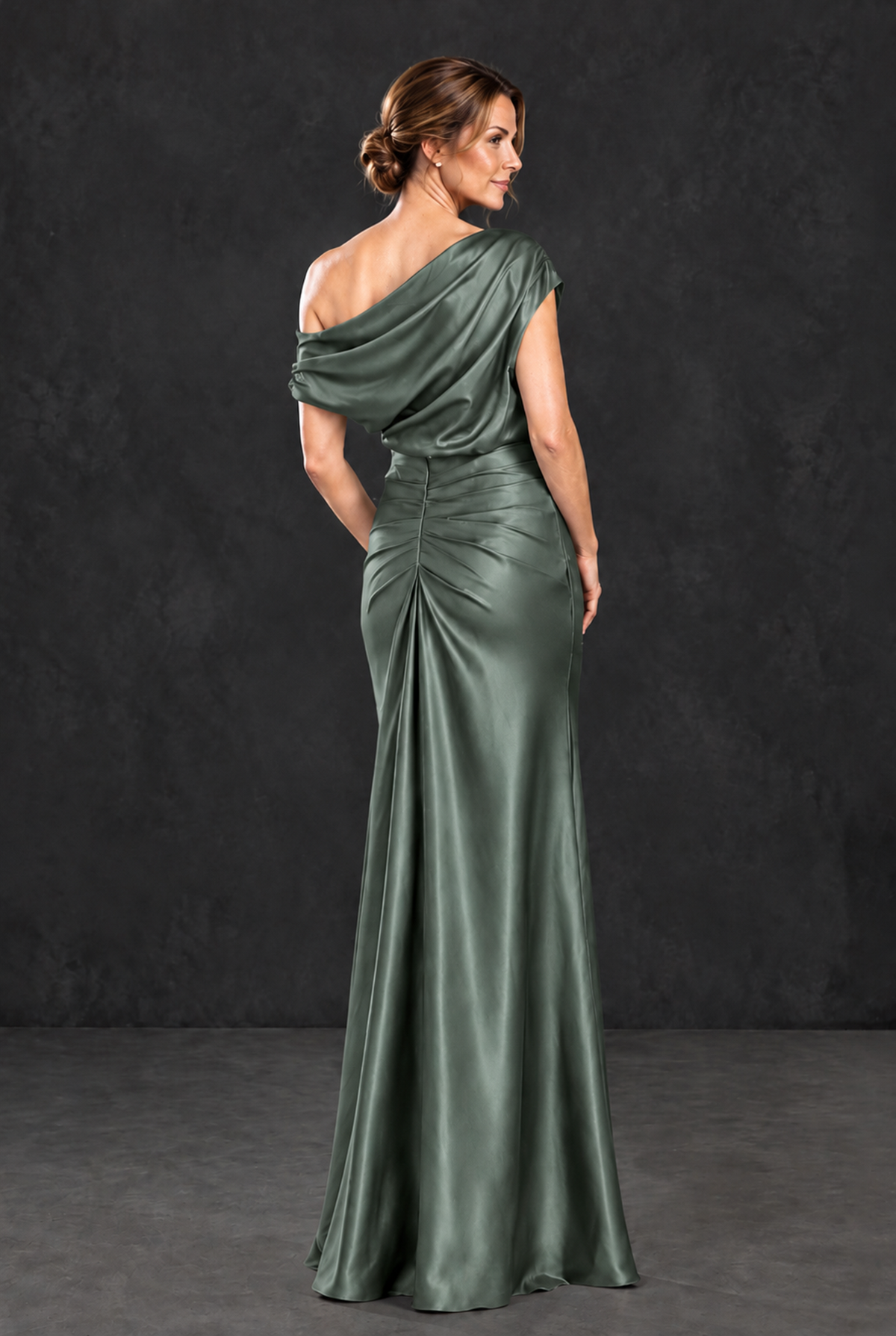 BOLODOO Eucalyptus Asymmetric Ruched Mother of the Bride Dress - Eucalyptus - Eucalyptus_2