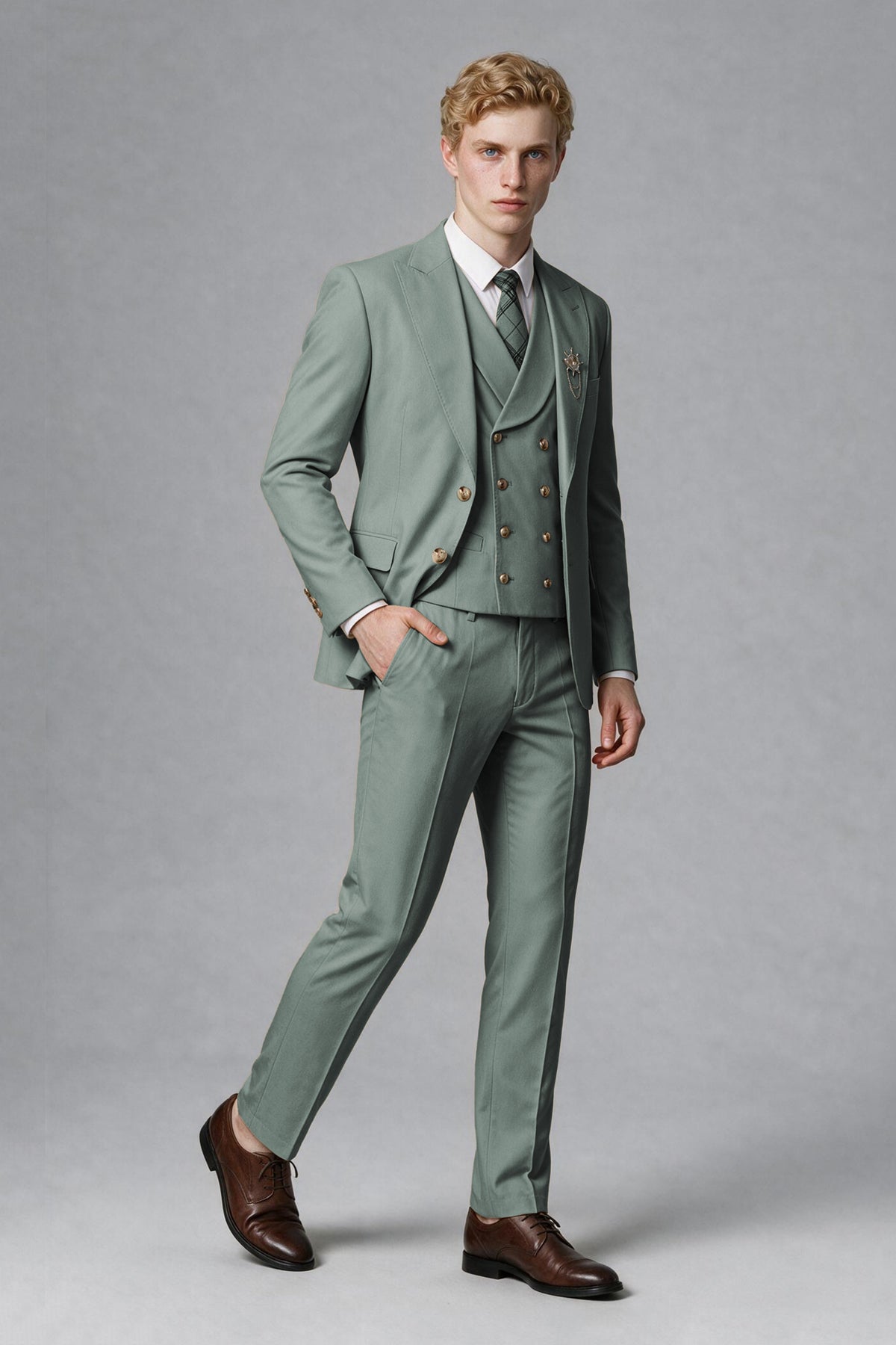 BOLODOO Men's Eucalyptus Two-Piece Wedding Suit – Jacket & Trousers - Eucalyptus