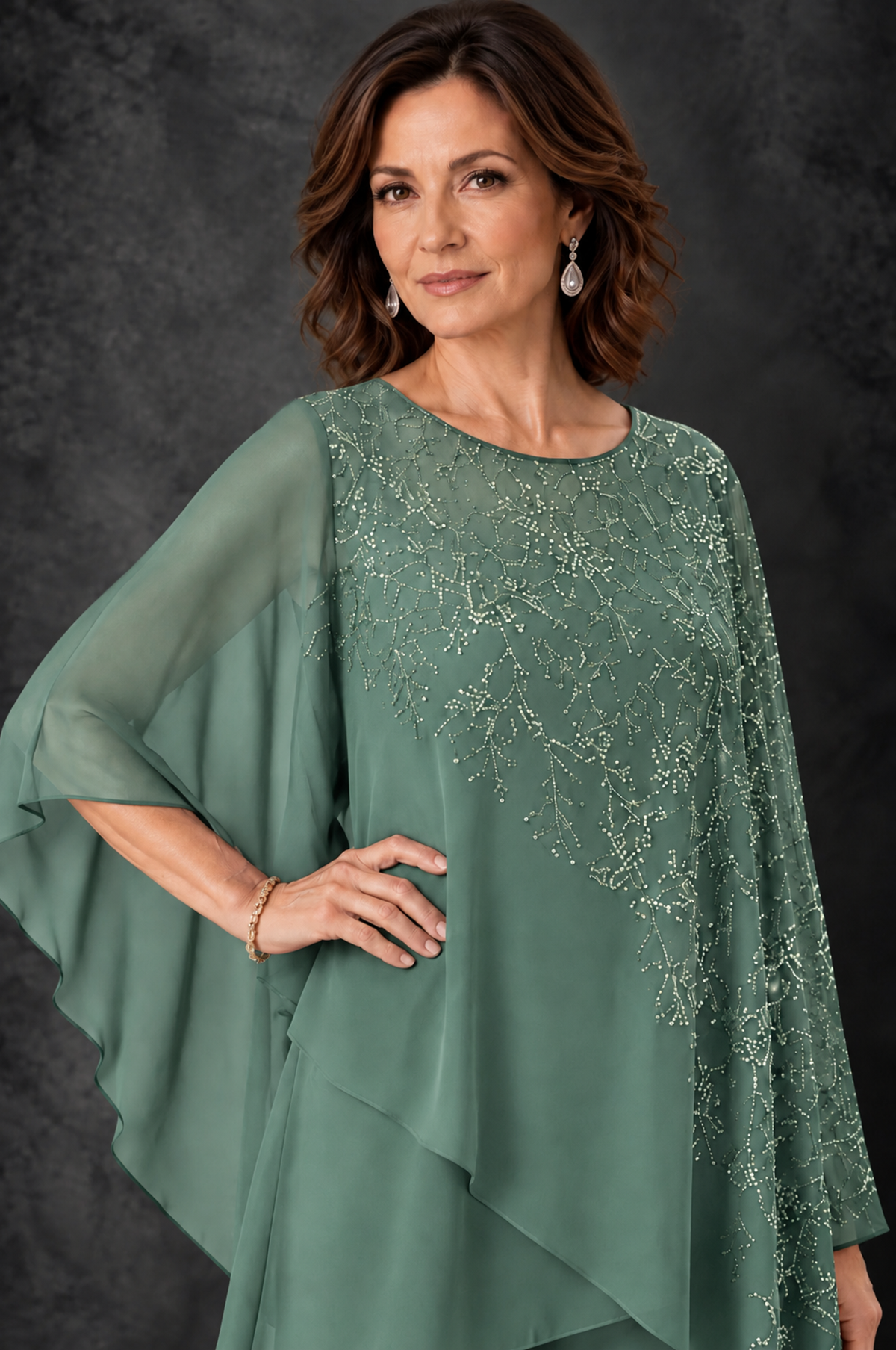 BOLODOO Eucalyptus Embellished Cape Pant Suit for Mother of the Bride - Eucalyptus - Eucalyptus_3