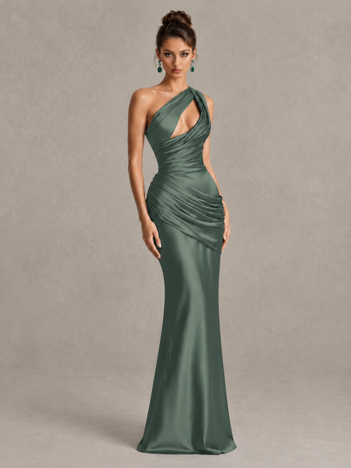 BOLODOO Eucalyptus One-Shoulder Cutout Satin Mermaid Prom Dress - Eucalyptus - Eucalyptus_3