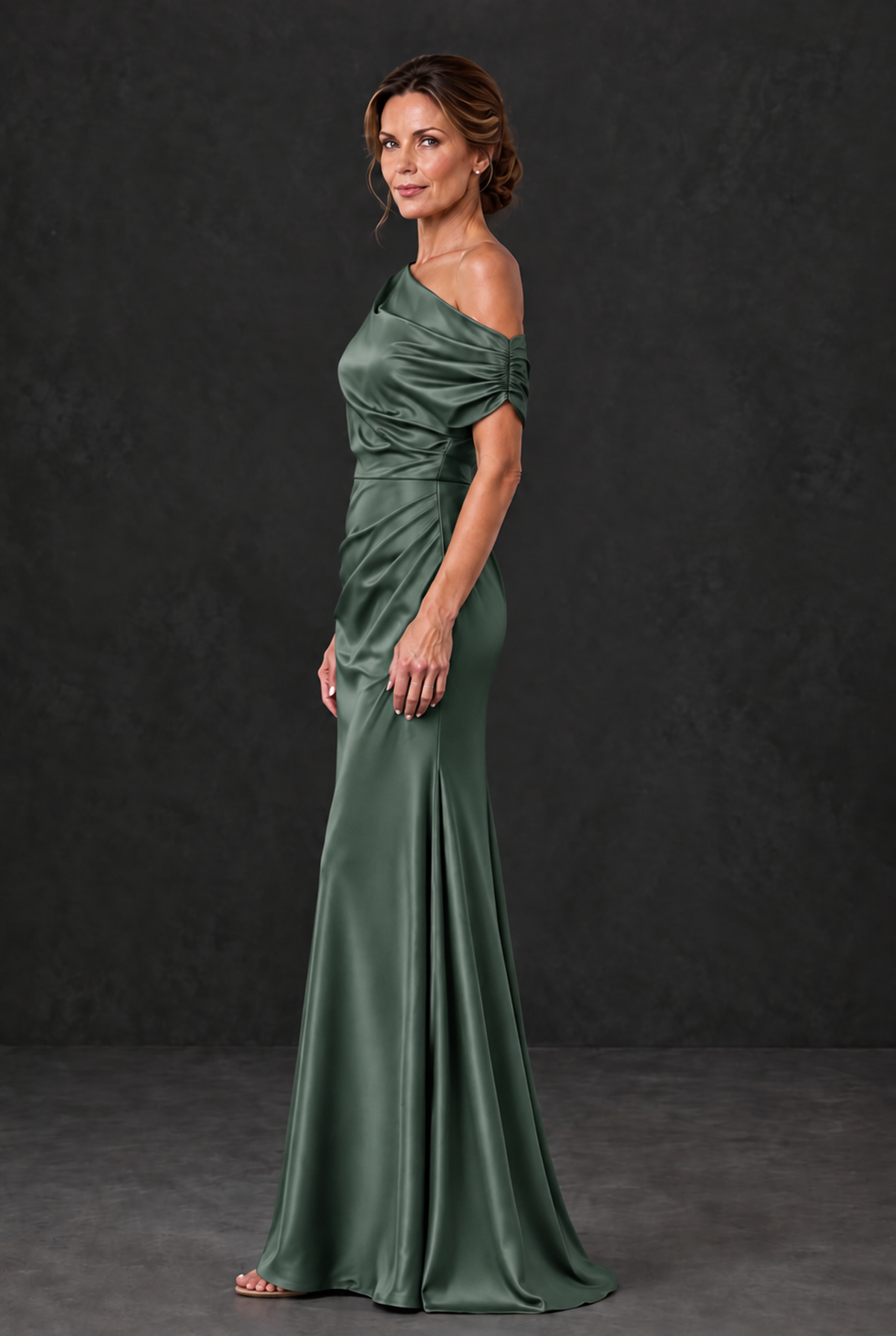 BOLODOO Eucalyptus Asymmetric Ruched Mother of the Bride Dress - Eucalyptus - Eucalyptus_3