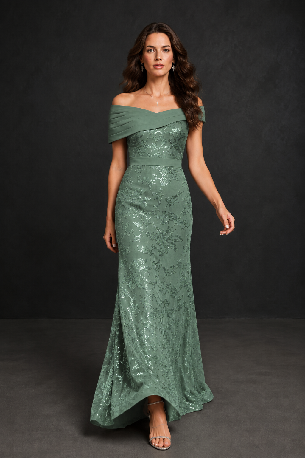 BOLODOO Eucalyptus Off-Shoulder Sequin Lace Mermaid Evening Gown | Mother of the Bride Formal Dress - Eucalyptus