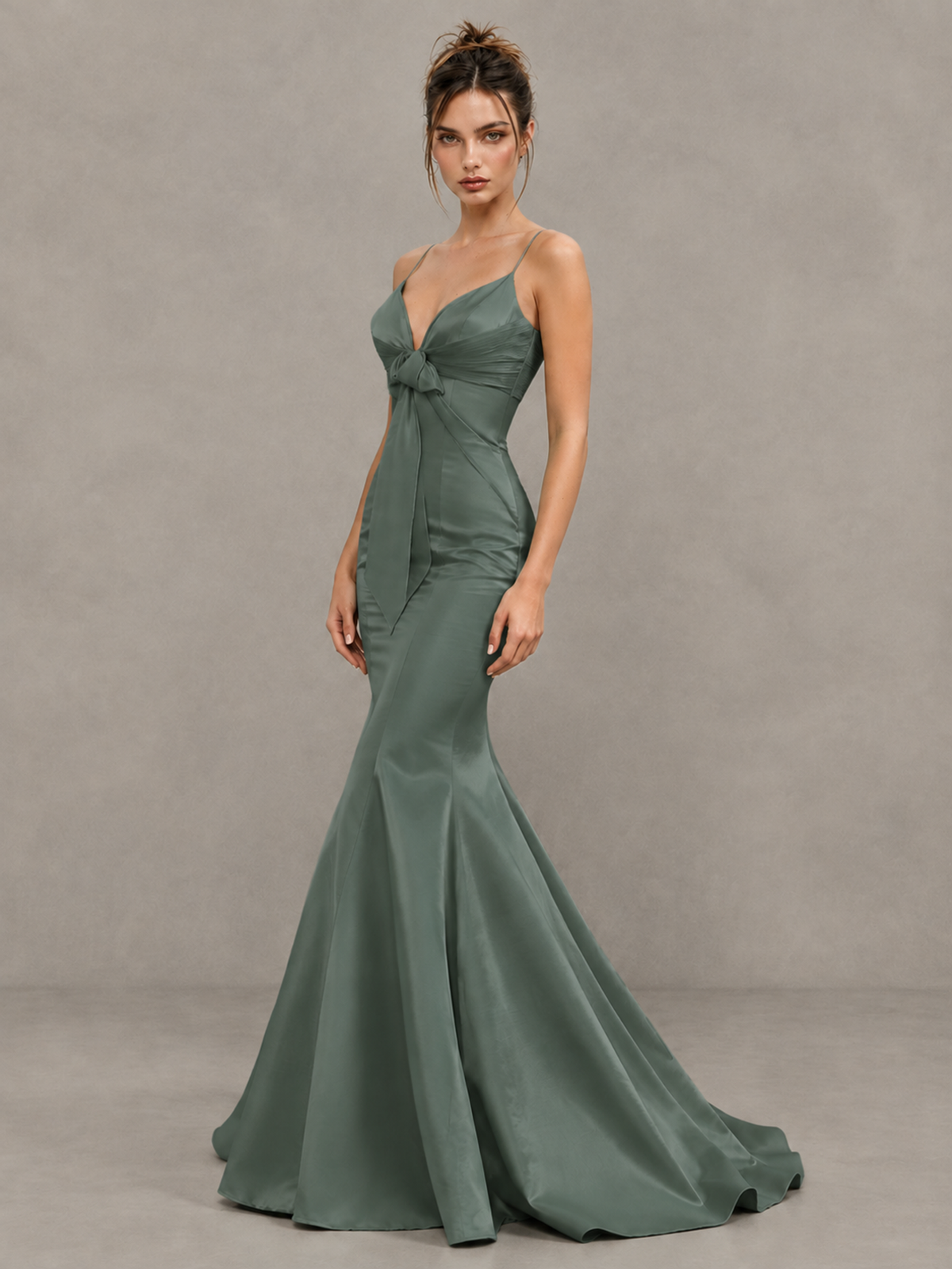 BOLODOO Eucalyptus Satin-Look Mermaid Prom Dress with Bow - Eucalyptus - Eucalyptus_3